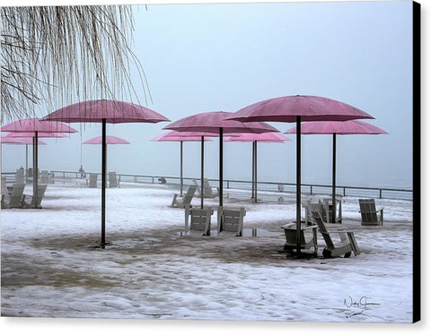 Sugar Beach Pink Parasols - Canvas Print