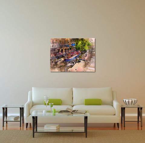 Saturday Afternoon at Camden Lock - 40x30" shown On Wall Canvas Print
