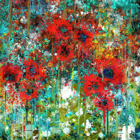 Abstract 6 Poppies in a Field - Art Print
