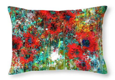 Abstract 6 Poppies in a Field - Throw Pillow