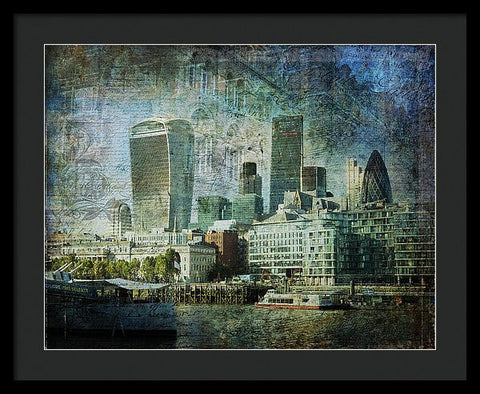 London Skyline Key Of Blue - Framed Print