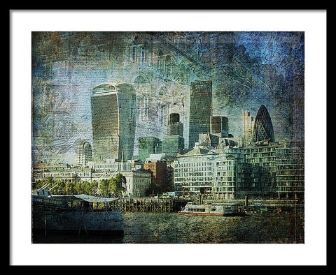 London Skyline Key Of Blue - Framed Print
