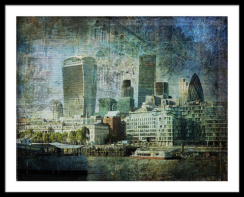 London Skyline Key Of Blue - Framed Print
