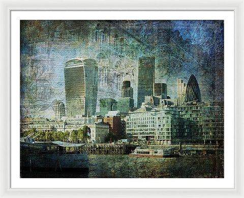 London Skyline Key Of Blue - Framed Print