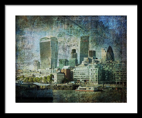 London Skyline Key Of Blue - Framed Print