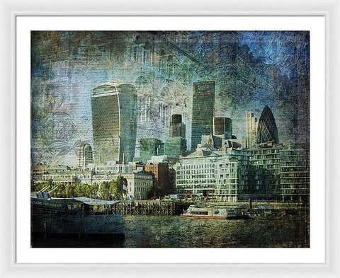London Skyline Key Of Blue - Framed Print