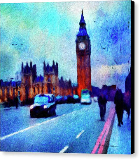 On Westminster Bridge with Taxi - Canvas Print (Square)