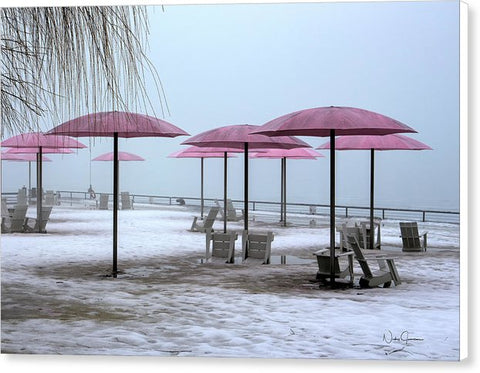 Sugar Beach Pink Parasols - Canvas Print